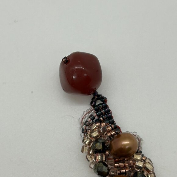 Vintage Woven Beaded Bracelet With Freshwater Pearls & Carnelian Bead Accent - Picture 6 of 14